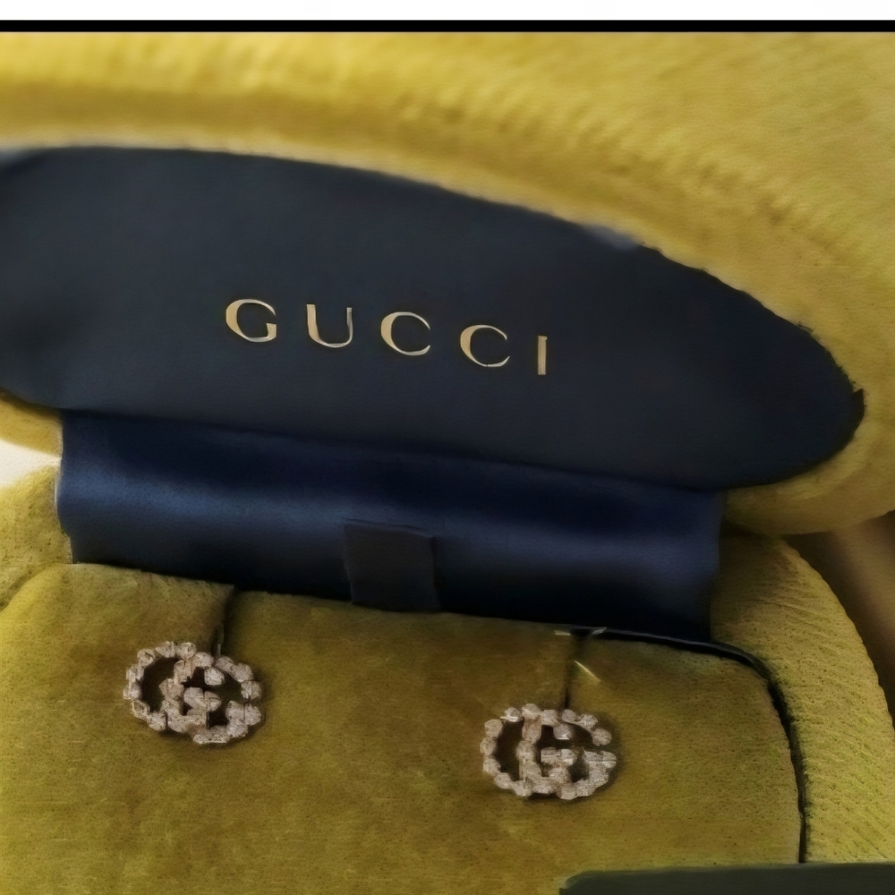 Gucci Diamond Gold GG Logo Earrings 18kt Real Gold Retail +2999 Exc.cond ON SALE